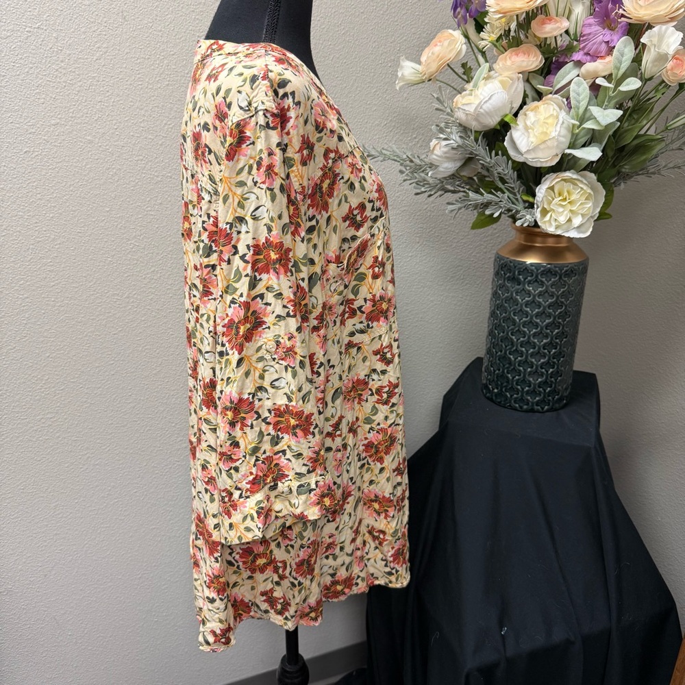 Torrid Floral Boho Tunic Blouse 5 Cream Pink Fall Print Lightweight Top - Picture 4 of 7